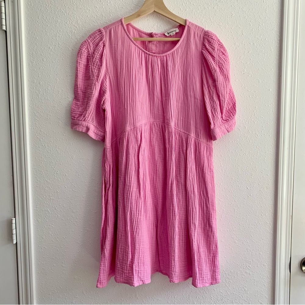 &Merci Babydoll Pink Mini Dress Size Large Pockets Cotton Boutique